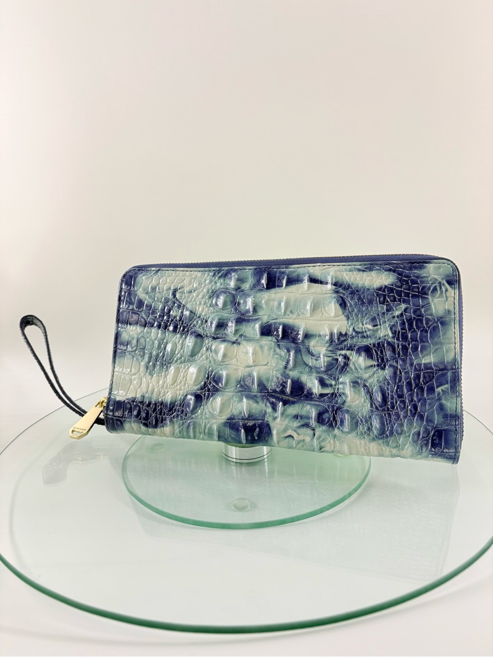 Brahmin Skyler Clutch Wallet Chambray Melbourne Blue Leather Wristlet NWT